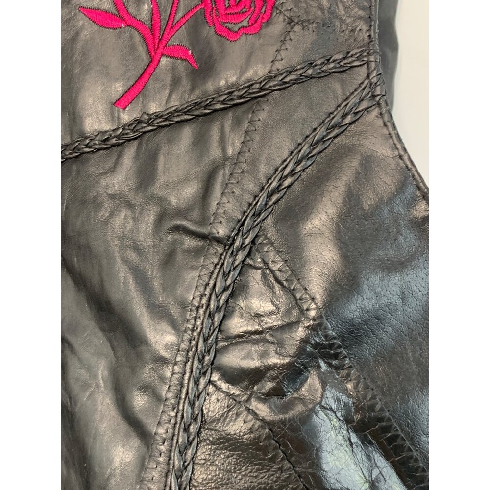 Moto Vtg Diamond Plate Buffalo Leather Vest Red R… - image 7